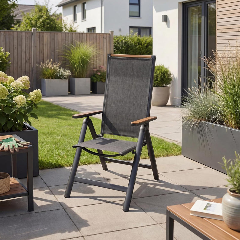 Folding Chair Aluminium Garden Chairs with Armrest Mesh (Set of 2)