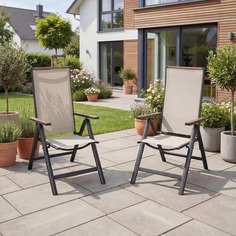 Folding Chair Aluminium Garden Chairs with Armrest Mesh (Set of 2)