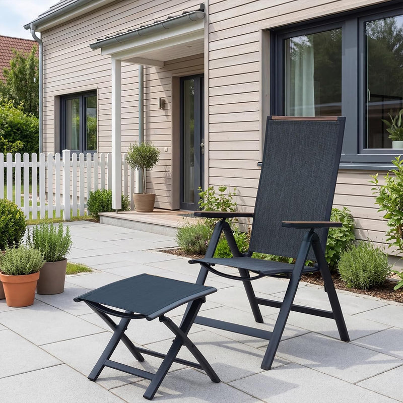 Folding Chair Aluminium Garden Chairs with Armrest Mesh (Set of 2)
