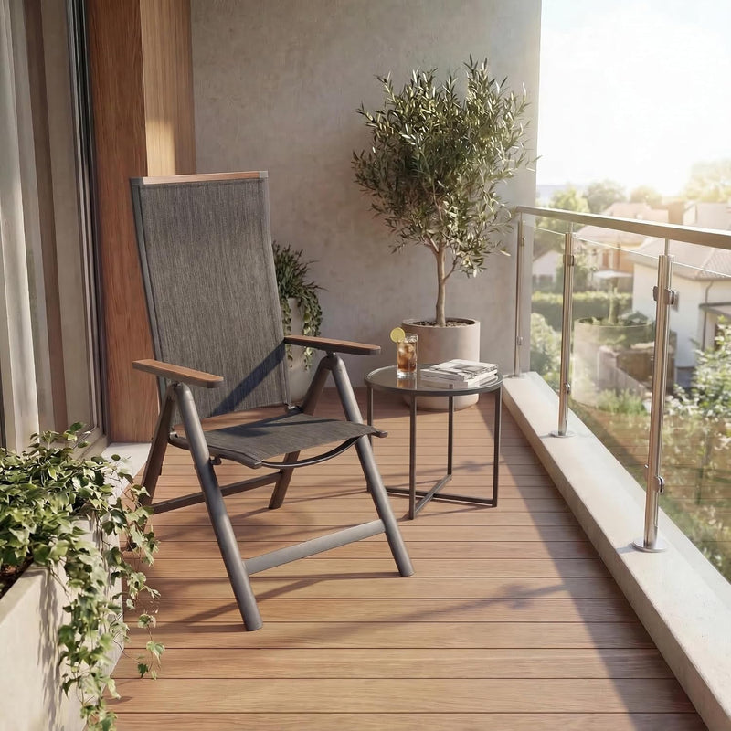 Folding Chair Aluminium Garden Chairs with Armrest Mesh (Set of 2)