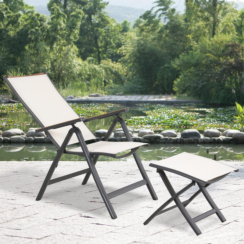 Folding Chair Aluminium Garden Chairs with Armrest Mesh (Set of 2)