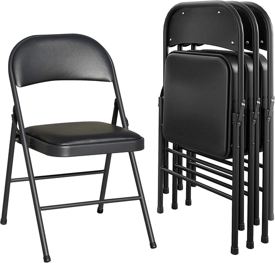 Folding Chairs Vinyl Foldable Portable (Set of 4)
