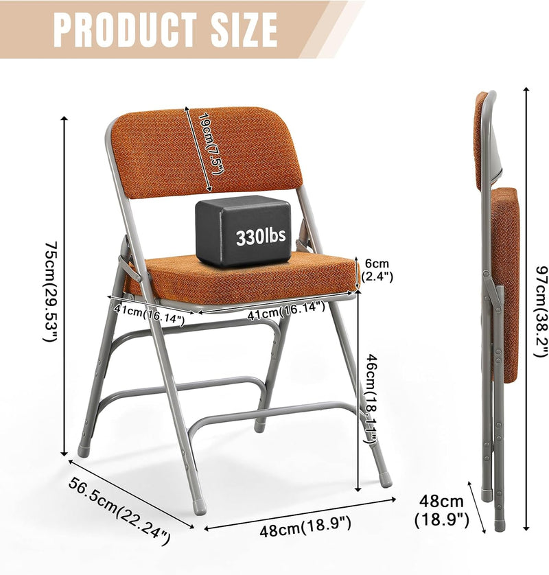 Folding Chairs with Thick Cushion Seat Steel Frame (2 Pack)