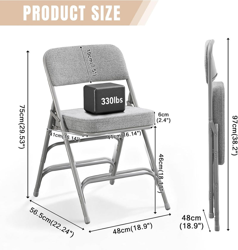 Folding Chairs with Thick Cushion Seat Steel Frame (2 Pack)