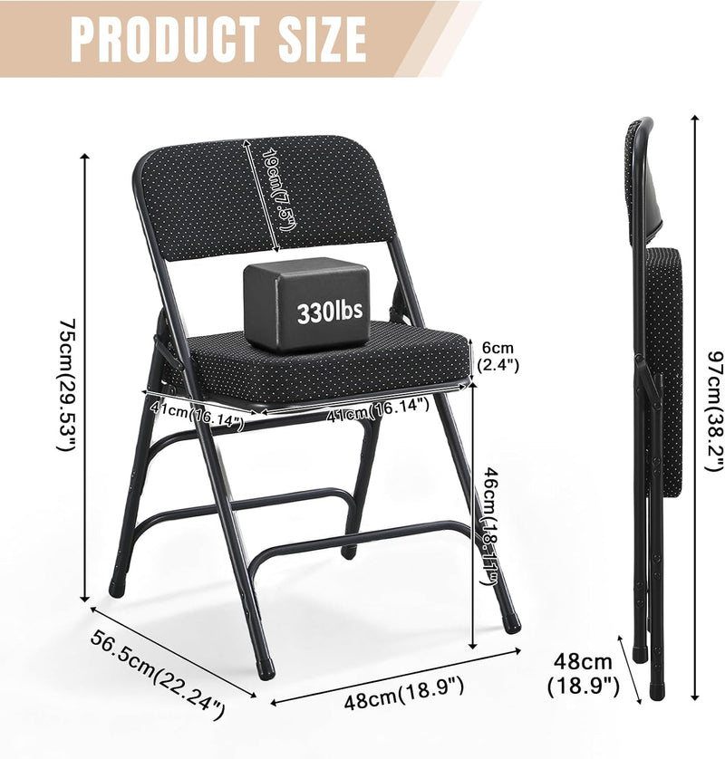 Folding Chairs with Thick Cushion Seat Steel Frame (2 Pack)