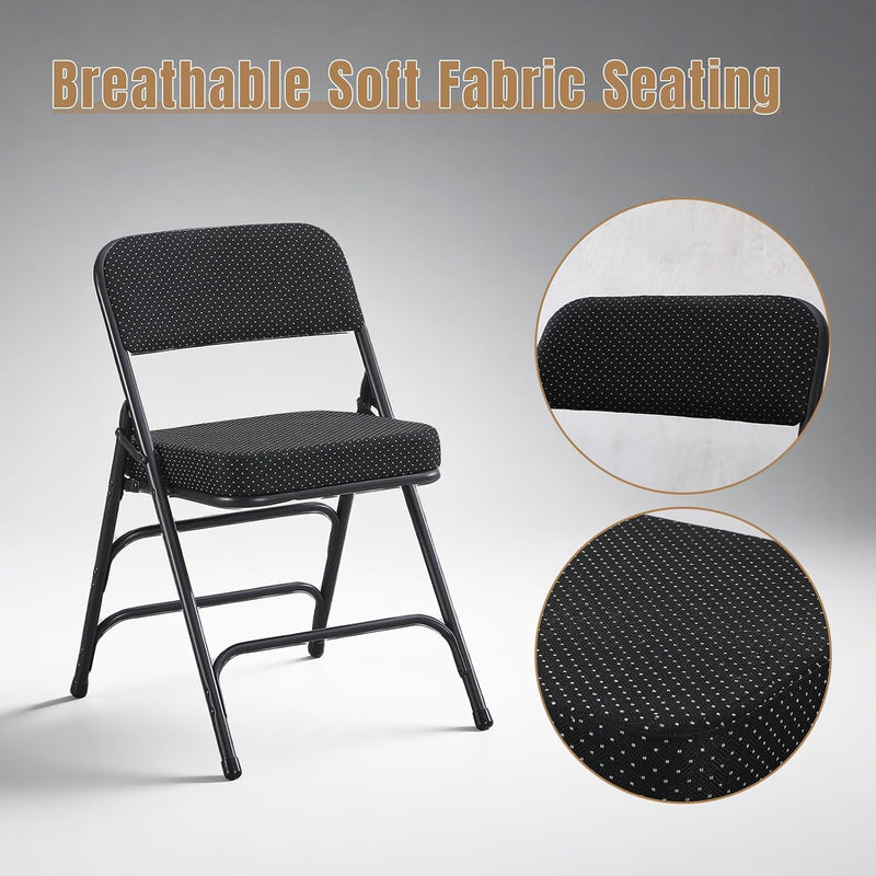 Folding Chairs with Thick Cushion Seat Steel Frame (2 Pack)