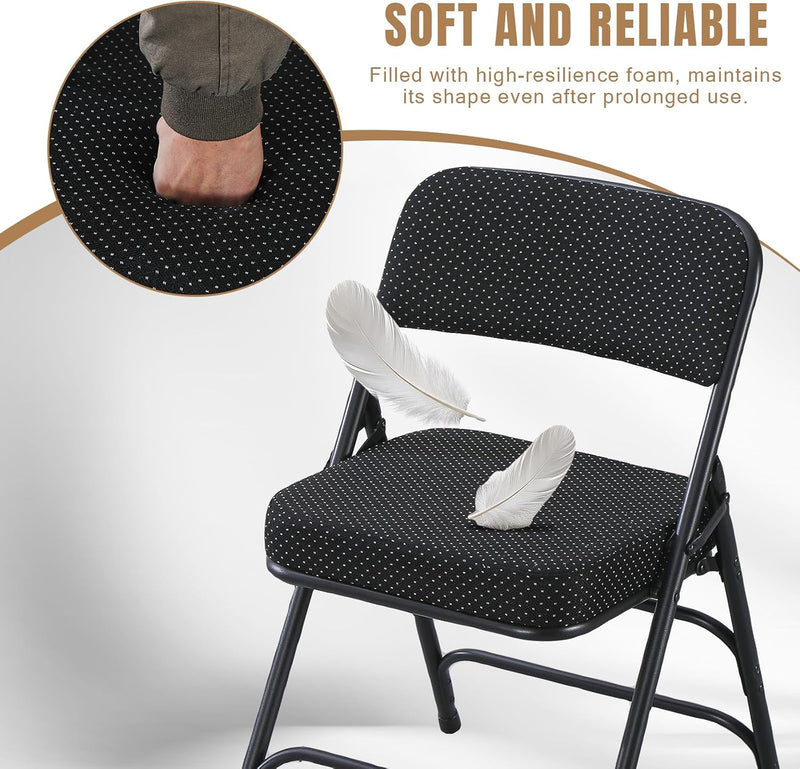 Folding Chairs with Thick Cushion Seat Steel Frame (2 Pack)