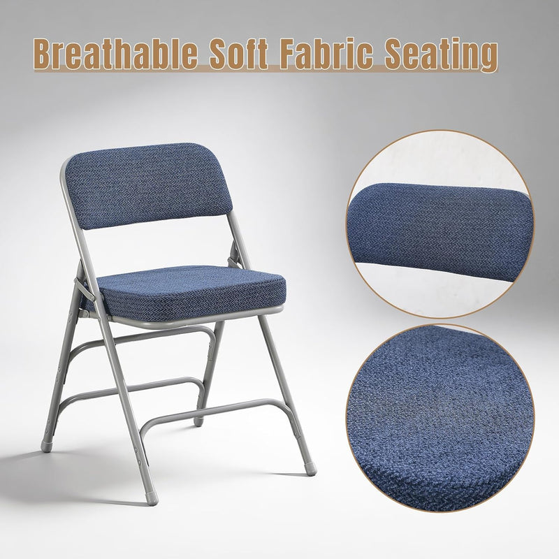 Folding Chairs with Thick Cushion Seat Steel Frame (2 Pack)