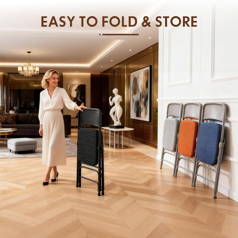 Folding Chairs with Thick Cushion Seat Steel Frame (2 Pack)