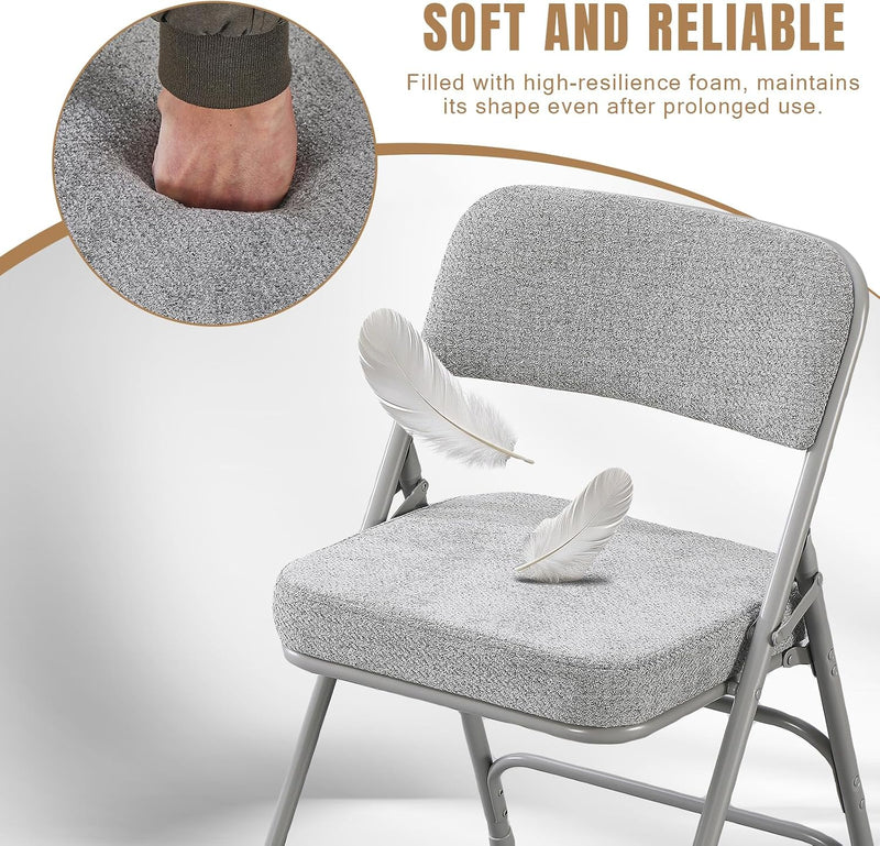 Folding Chairs with Thick Cushion Seat Steel Frame (2 Pack)