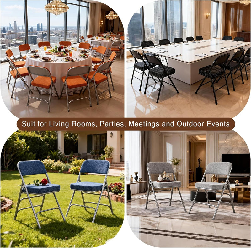 Folding Chairs with Thick Cushion Seat Steel Frame (2 Pack)