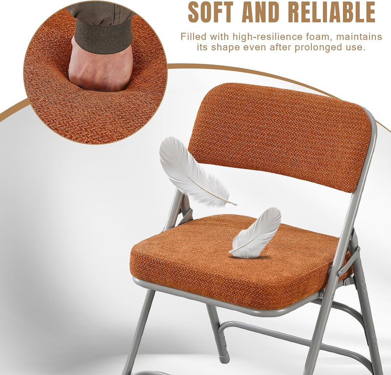 Folding Chairs with Thick Cushion Seat Steel Frame (2 Pack)