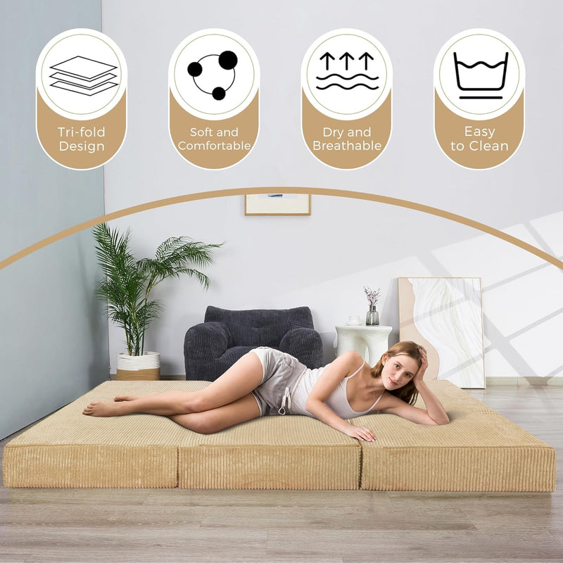 Folding Corduroy Mattress Tri Fold Floor 10CM Thick