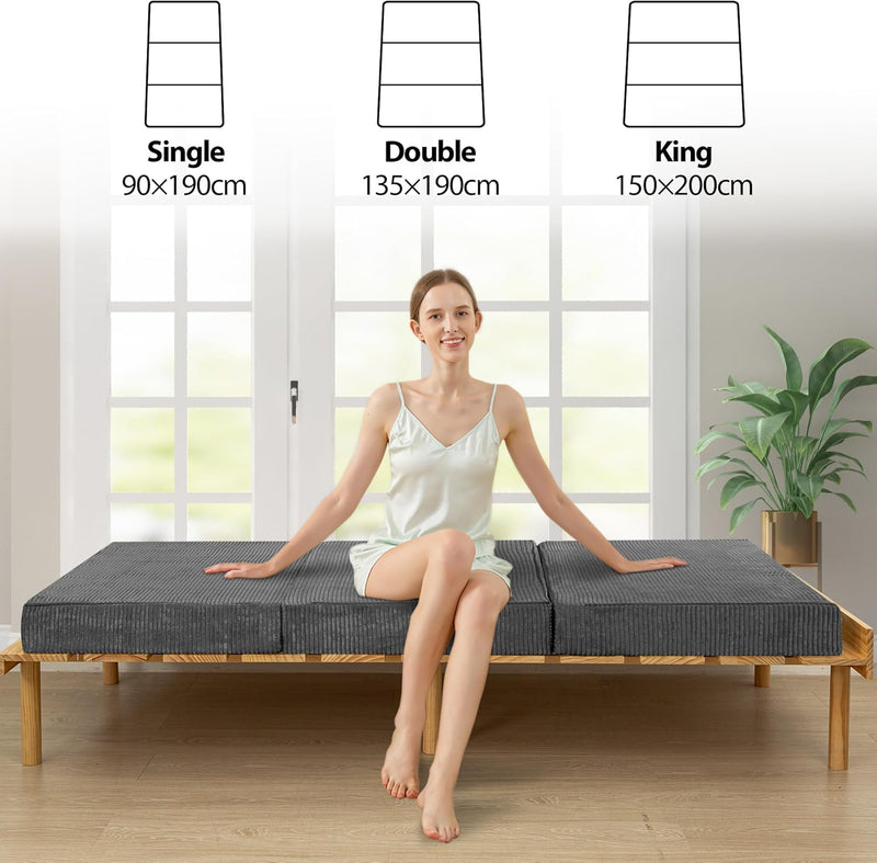 Folding Corduroy Mattress Tri Fold Floor Thick