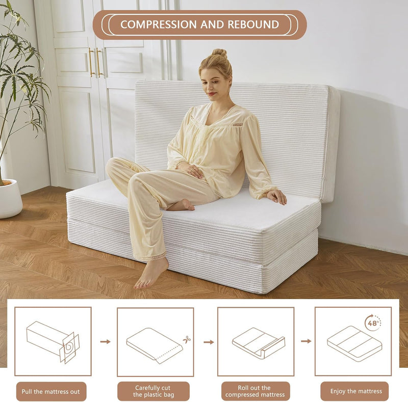 Folding Corduroy Mattress Tri Fold Floor Thick