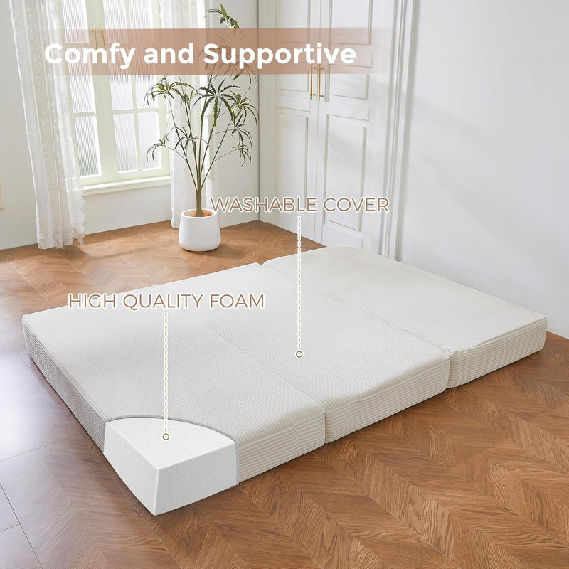 Folding Corduroy Mattress Tri Fold Floor Thick