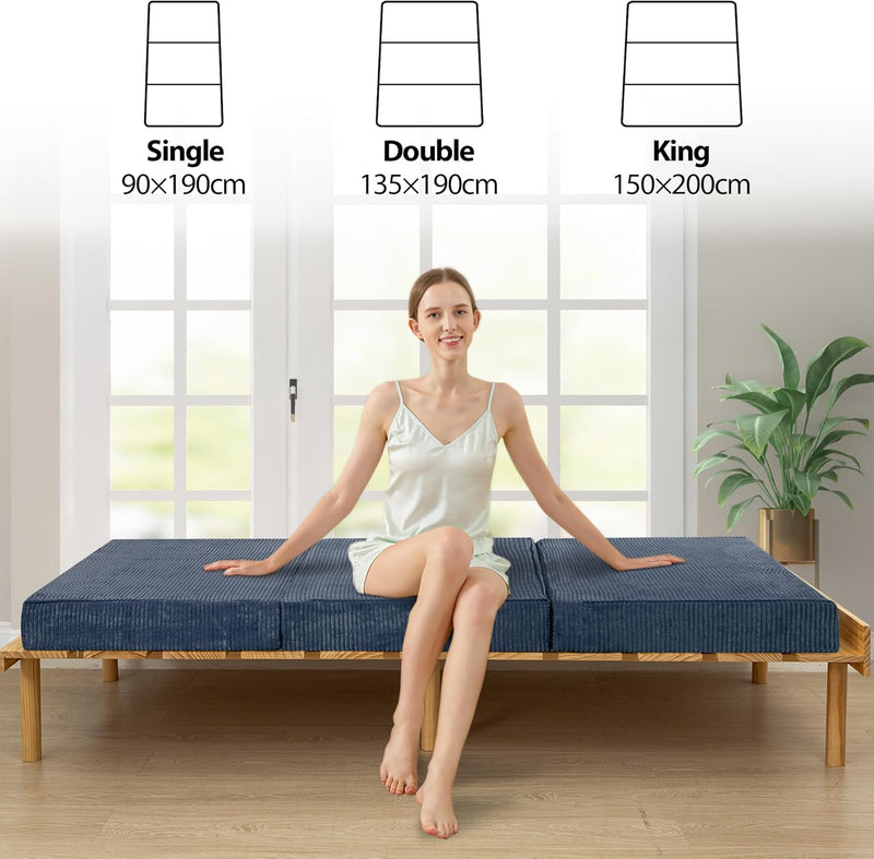 Folding Corduroy Mattress Tri Fold Floor Thick