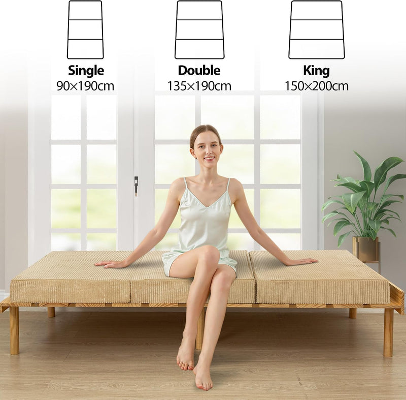 Folding Corduroy Mattress Tri Fold Floor Thick