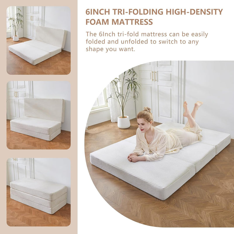 Folding Corduroy Mattress Tri Fold Floor Thick