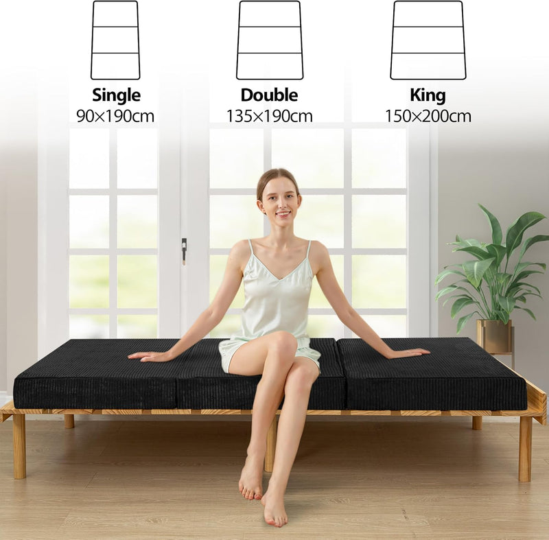 Folding Corduroy Mattress Tri Fold Floor Thick