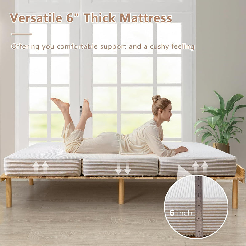 Folding Corduroy Mattress Tri Fold Floor Thick