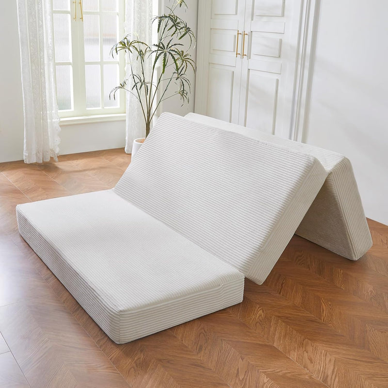 Folding Corduroy Mattress Tri Fold Floor Thick