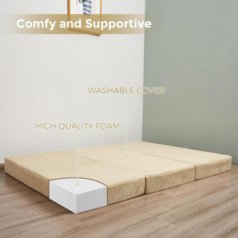 Folding Corduroy Mattress Tri Fold Floor Thick