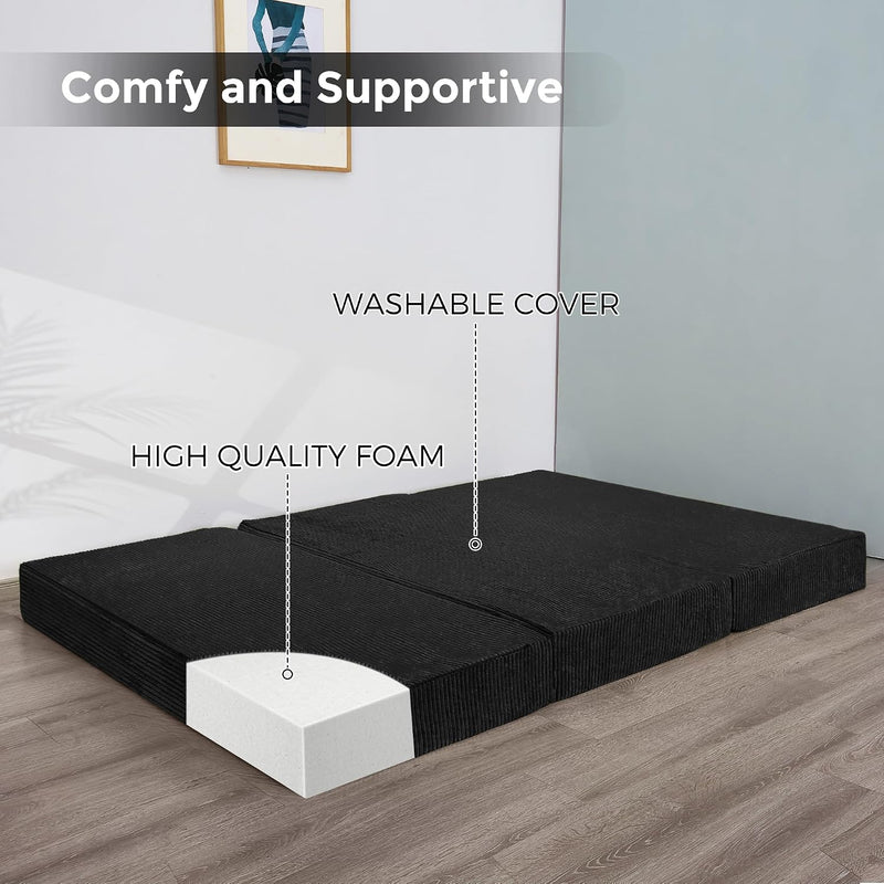 Folding Corduroy Mattress Tri Fold Floor Thick
