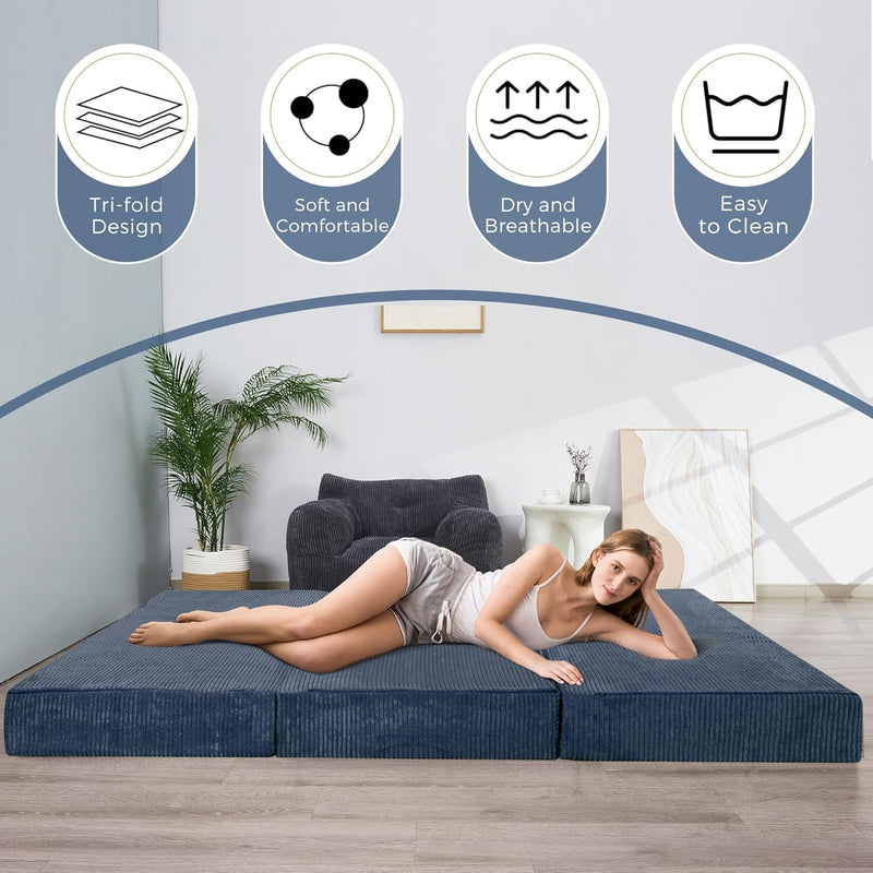 Folding Corduroy Mattress Tri Fold Floor Thick