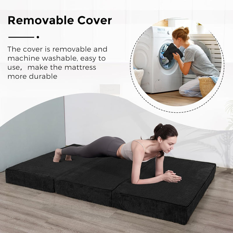 Folding Corduroy Mattress Tri Fold Floor Thick