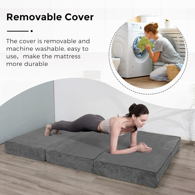Folding Corduroy Mattress Tri Fold Floor Thick