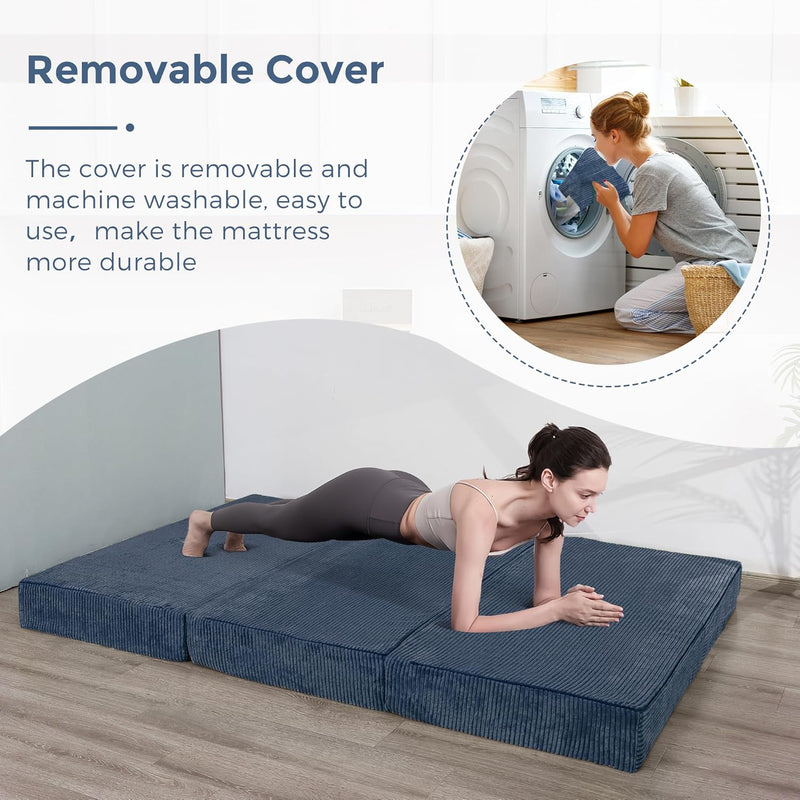 Folding Corduroy Mattress Tri Fold Floor Thick