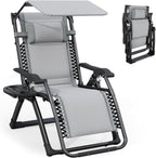 Folding Deck Chair with Sun Canopy Headrest Drink