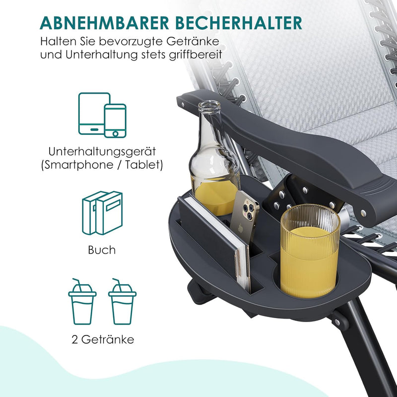 Folding Deck Chair with Sun Canopy Headrest Drink
