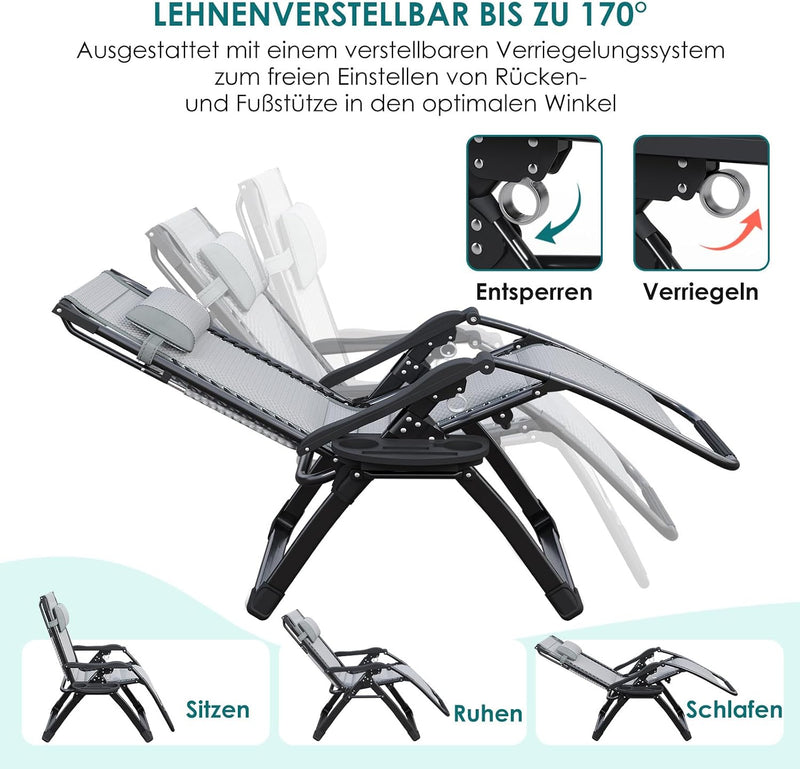 Folding Deck Chair with Sun Canopy Headrest Drink