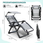 Folding Deck Chair with Sun Canopy Headrest Drink
