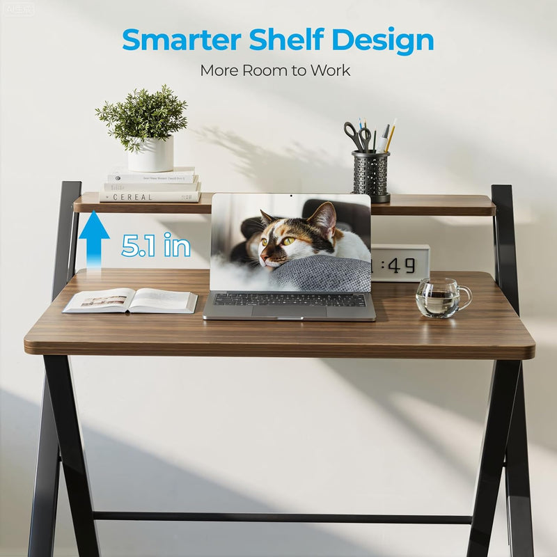 No Assembly Required Folding Desk with Monitor Shelf