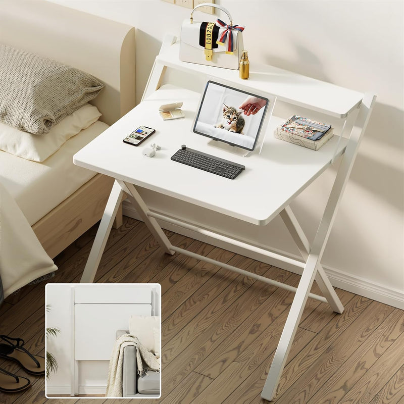No Assembly Required Folding Desk with Monitor Shelf