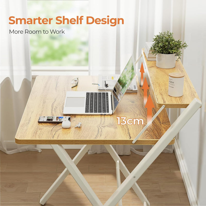 No Assembly Required Folding Desk with Monitor Shelf