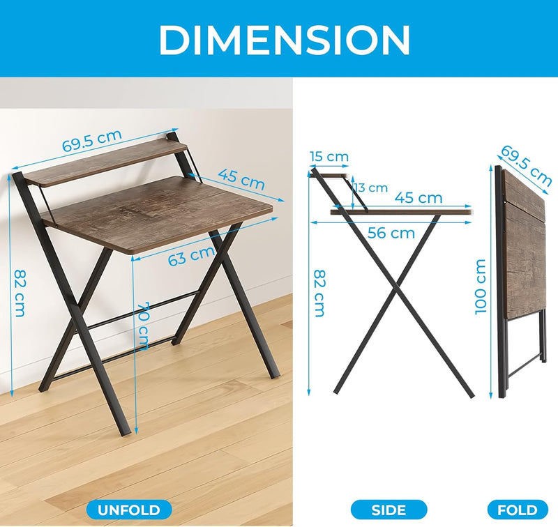 No Assembly Required Folding Desk with Monitor Shelf