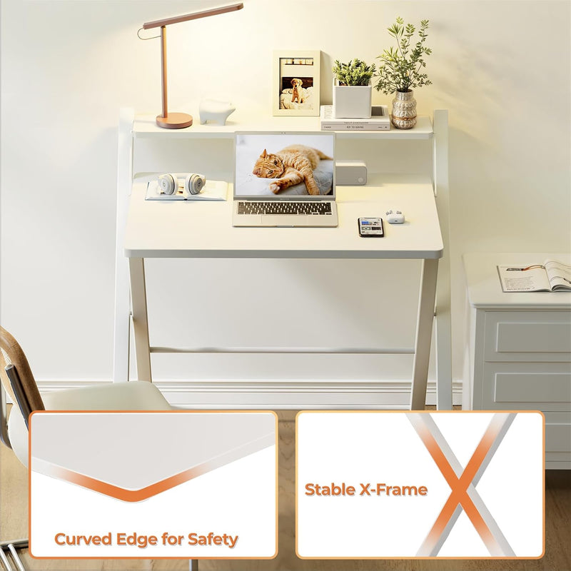 No Assembly Required Folding Desk with Monitor Shelf
