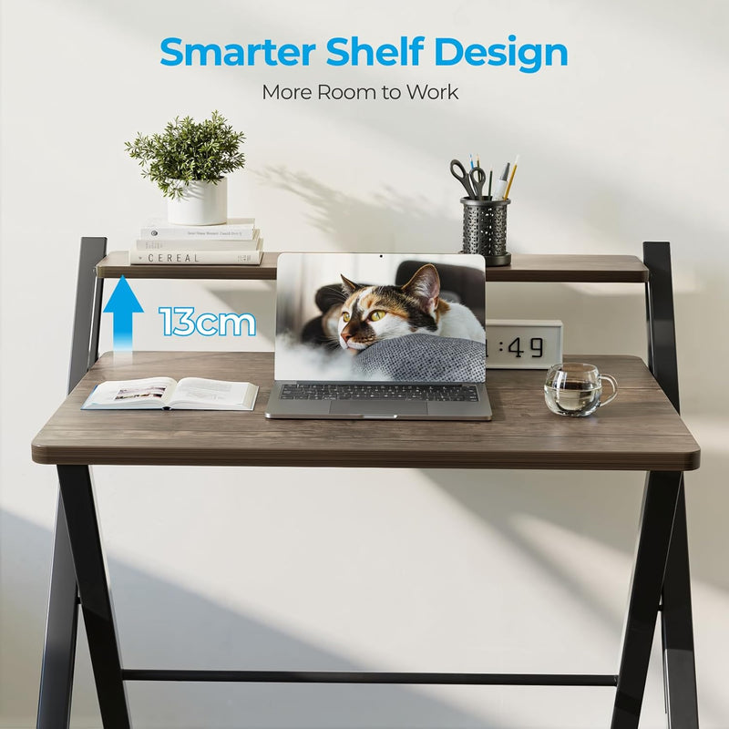 No Assembly Required Folding Desk with Monitor Shelf