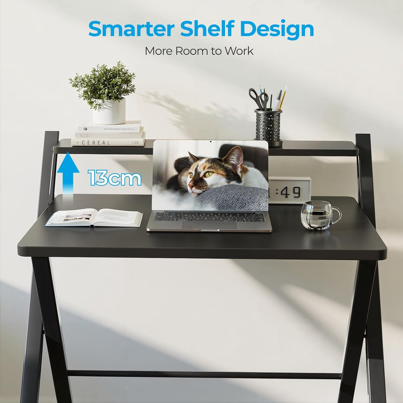 No Assembly Required Folding Desk with Monitor Shelf