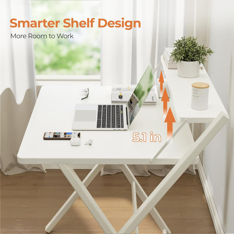 No Assembly Required Folding Desk with Monitor Shelf