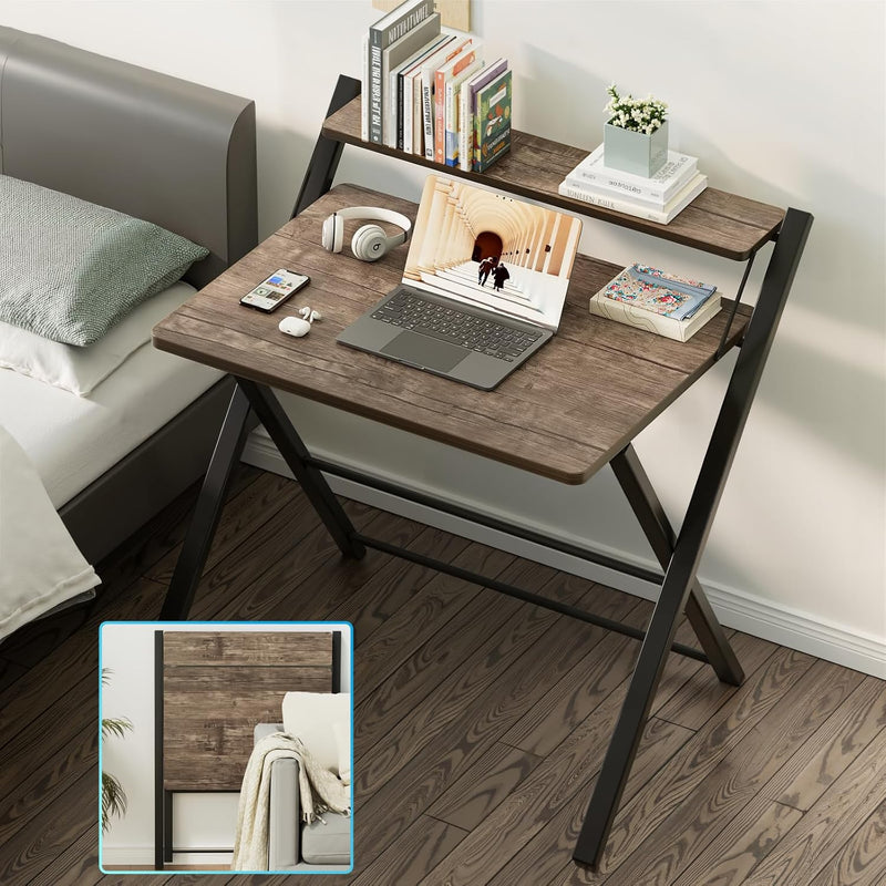 No Assembly Required Folding Desk with Monitor Shelf