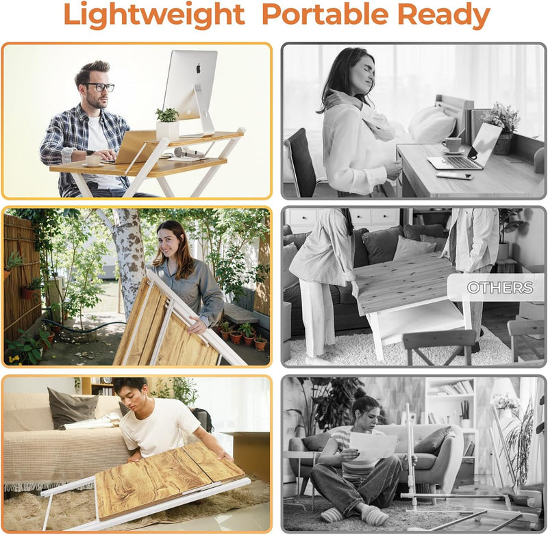 No Assembly Required Folding Desk with Monitor Shelf