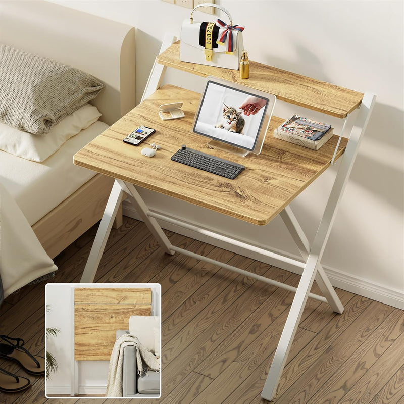 No Assembly Required Folding Desk with Monitor Shelf