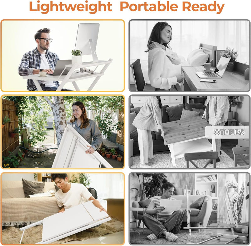 No Assembly Required Folding Desk with Monitor Shelf