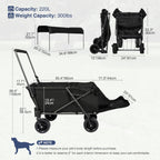 Folding Dog Trolleys Cart with Extendable Rear End