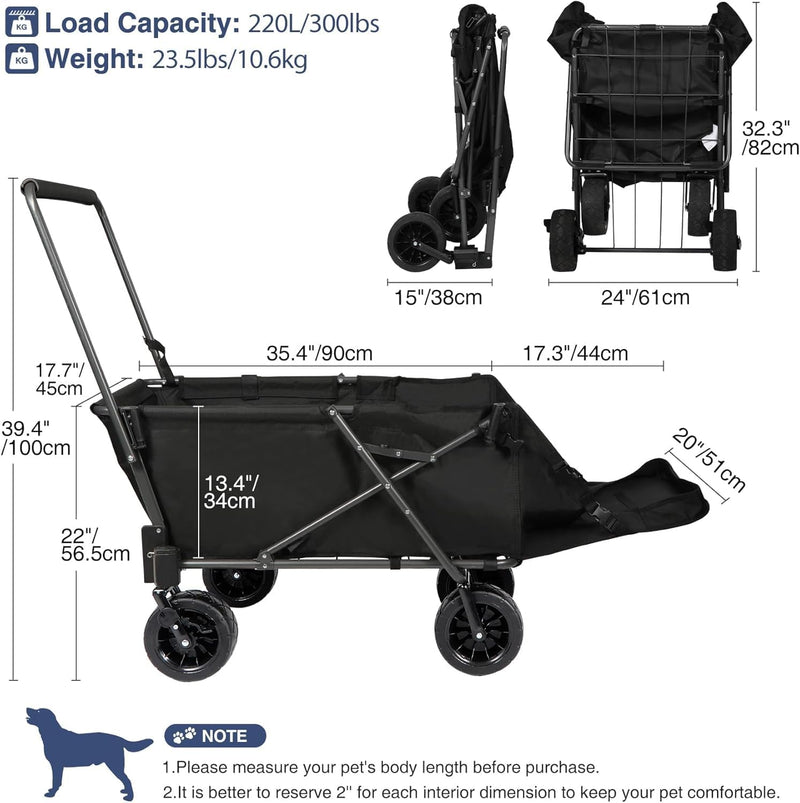 Folding Dog Trolleys Cart with Extendable Rear End